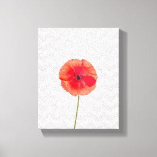 Enkelvoudige rode papaver op grijs en wit chevron  canvas afdruk