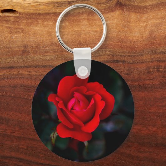 Enkelvoudige Rode Roos.. Sleutelhanger (Voorkant)