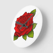 Enkelvoudige rode roze op wit ronde klok (Hoek)