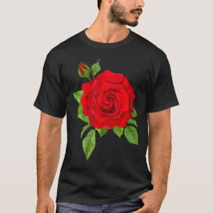 Enkelvoudige rode rozen bloem van verkuilde rode r t-shirt