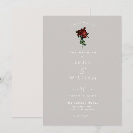 Enkelvoudige  rode rozenweduwen kaart (Voorkant / Achterkant)