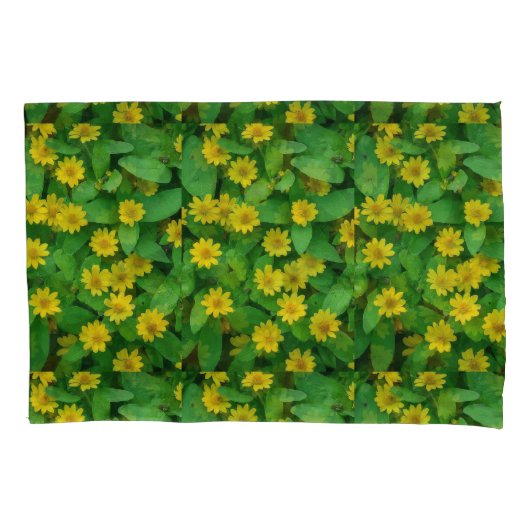 Enkelvoudige Standaard Gele Bloem Groene Blad Kussensloop (Voorkant)