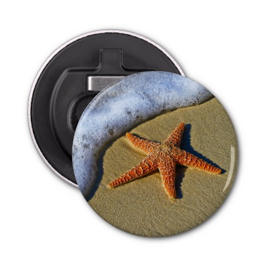 Enkelvoudige Starfish op strand Button Flesopener (Voorkant)