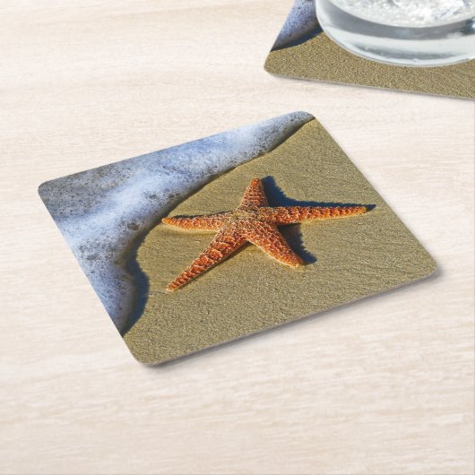 Enkelvoudige Starfish op strand Kartonnen Onderzetters (Schuin)