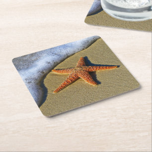 Enkelvoudige Starfish op strand Kartonnen Onderzetters