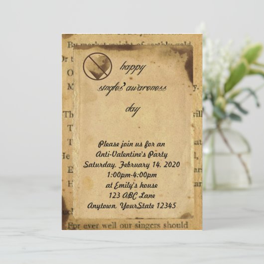 Enkelvoudige uitnodiging van anti-Valentijn partij (Staand voorkant)