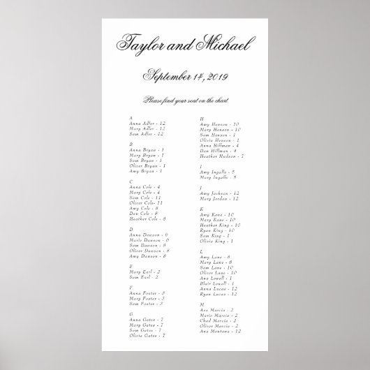 Enkelzijdige alfabetische zitplaats A-M Poster (Voorkant)