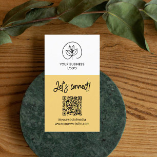 Enkelzijdige zachte gele Let's Connect QR-code Visitekaartje
