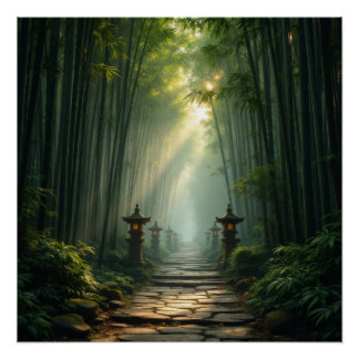 Enlightened Path: The Bamboo Forest Sanctuary Perfect Poster