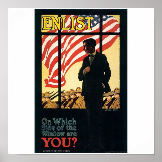 "Enlist" Oude Amerikaanse militaire Poster rond 19 (Voorkant)
