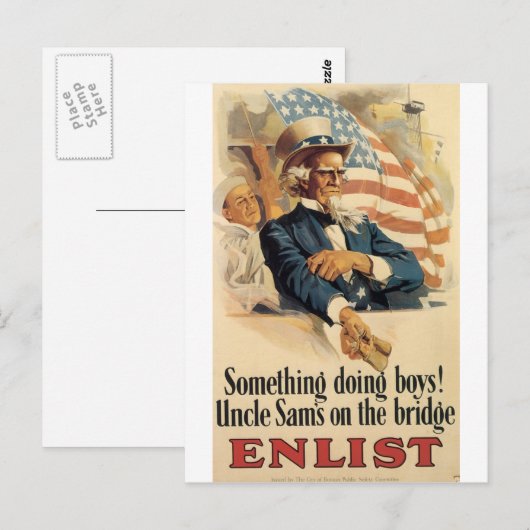 "Enlist" Oude Amerikaanse militaire Poster rond 19 Briefkaart (Voorkant / Achterkant)