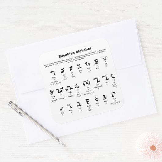 Enochian Alphabet Chart Vierkante Sticker (Envelop)