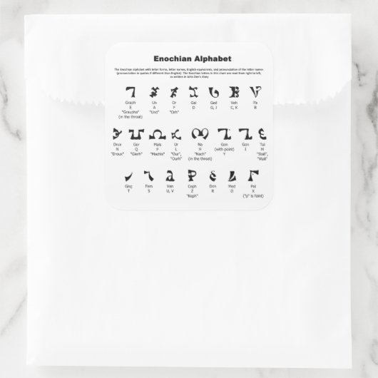 Enochian Alphabet Chart Vierkante Sticker (Tas)