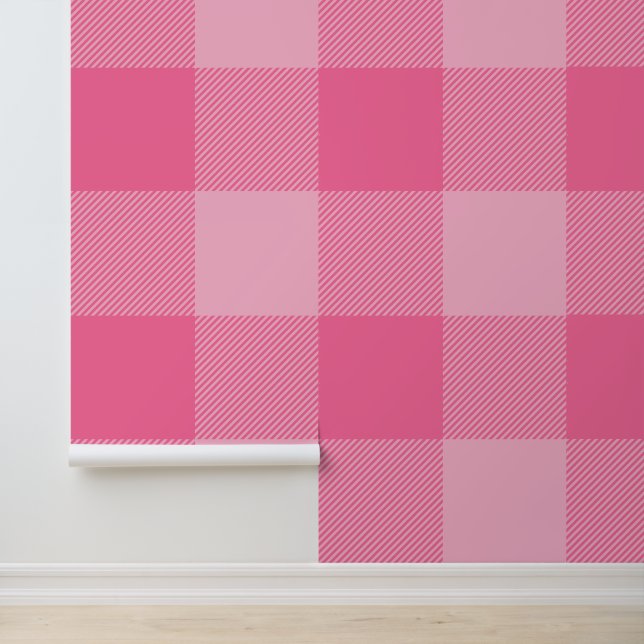 Enorm Frans Roze Buffalo Plaid Behang (Applicatie)