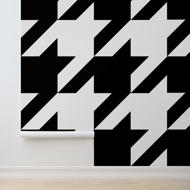 Enorm groot zwart-wit houndstooth motief behang (Applicatie)