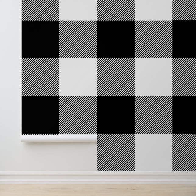 Enorm groot zwart-witbuffelplaid behang (Applicatie)