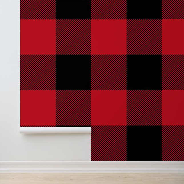 Enorm rood en zwart buffelplaid behang (Applicatie)