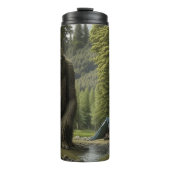 Enorme Bigfoot die in de Bossen naast een Tent zit Thermosbeker (Voorkant)