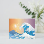 Enorme blauwe golf met zonnetekening briefkaart (Staand voorkant)