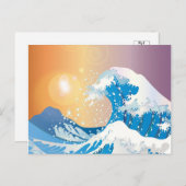 Enorme blauwe golf met zonnetekening briefkaart (Voorkant / Achterkant)