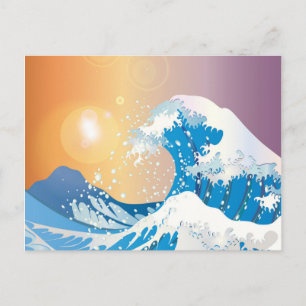 Enorme blauwe golf met zonnetekening briefkaart