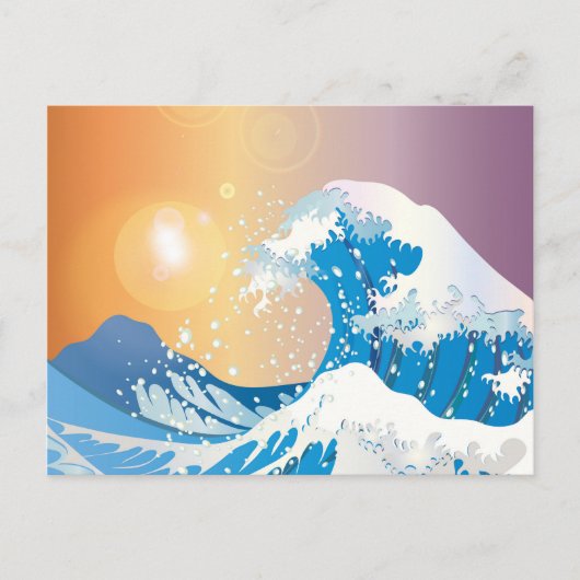 Enorme blauwe golf met zonnetekening briefkaart (Voorkant)