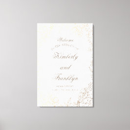 Enorme bloemengouden bruiloft welkomstbord canvas afdruk