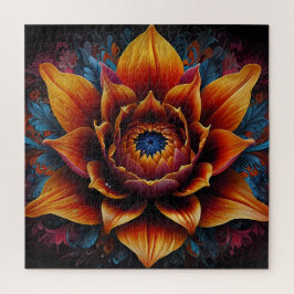 Enorme bloemhoofdbloei van sinaasappel en blauw legpuzzel