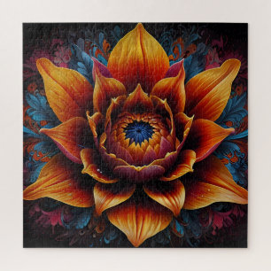 Enorme bloemhoofdbloei van sinaasappel en blauw legpuzzel