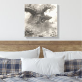 Enorme Bomen Bos & Lake Potlood Schets Kunst Canvas Afdruk (Insitu (Slaapkamer))