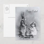 Enorme Bunny Victoriaans Meisje Pasen Snoep Feestdagenkaart (Voorkant / Achterkant)