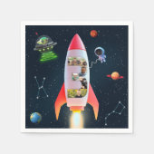 Enorme drie met foto's | 3e verjaardag Rocket Spac Servet (Voorkant)