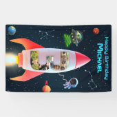 Enorme drie met foto's | 3e verjaardag Space Rocke Spandoek (Horizontaal)
