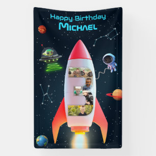 Enorme drie met foto's   3e verjaardag Space Rocke Spandoek