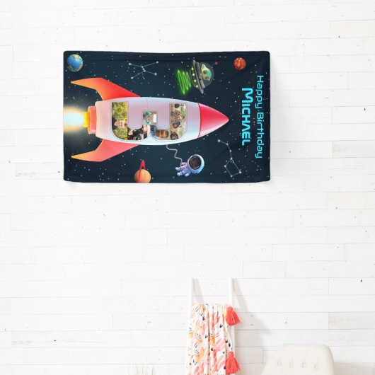 Enorme drie met foto's | 3e verjaardag Space Rocke Spandoek (Insitu)