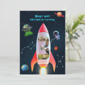 Enorme drie met foto's | Rocket Space 3e verjaarda Kaart (Staand voorkant)