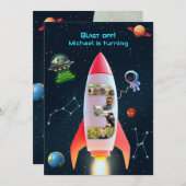Enorme drie met foto's | Rocket Space 3e verjaarda Kaart (Voorkant / Achterkant)
