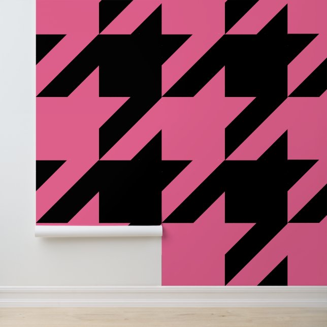 Enorme Franse Roze en Zwarte Houndstooth Behang (Applicatie)
