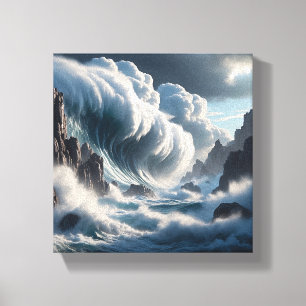 Enorme golven die botsen tegen torenhoge verticale canvas afdruk
