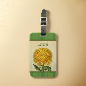 Enorme Gouden Chrysant met Groene Damast Monogram Bagagelabel