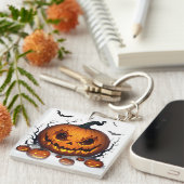 Enorme Halloween-pompoen met gloeiende ogen 👻 Sleutelhanger (Voorkant Rechts)