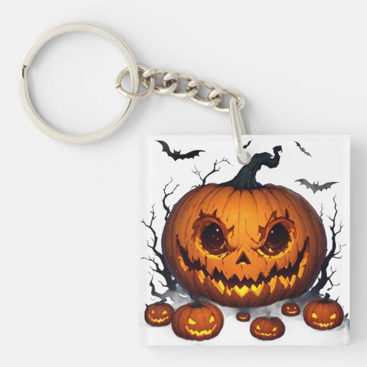 Enorme Halloween-pompoen met gloeiende ogen 👻 Sleutelhanger (voorkant)