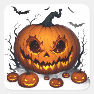 Enorme Halloween-pompoen met gloeiende ogen 👻 Vierkante Sticker