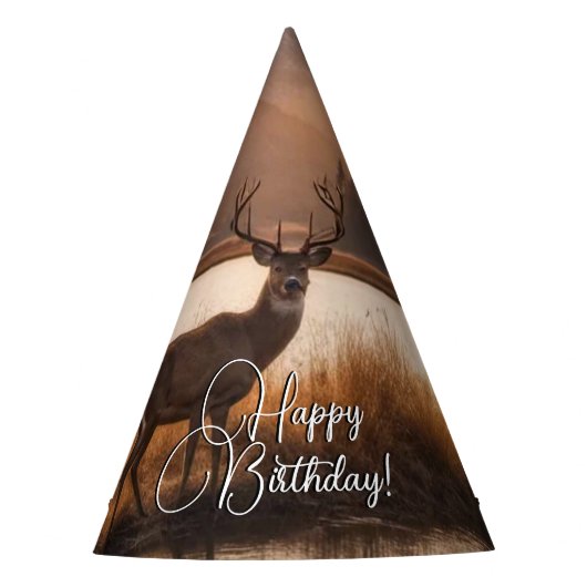Enorme herten op Mountain Lake Gelukkige Verjaarda Feesthoedjes (Voorkant)