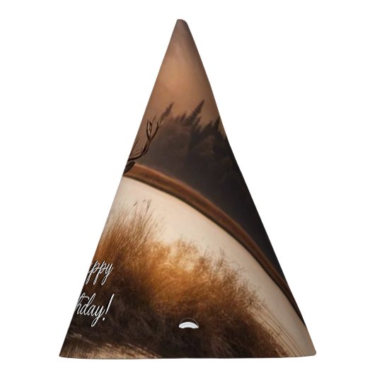 Enorme herten op Mountain Lake Gelukkige Verjaarda Feesthoedjes (Rechts)