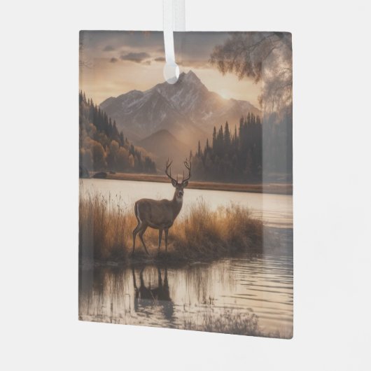 Enorme herten op Mountain Lake Glas Ornament (Voorkant links)