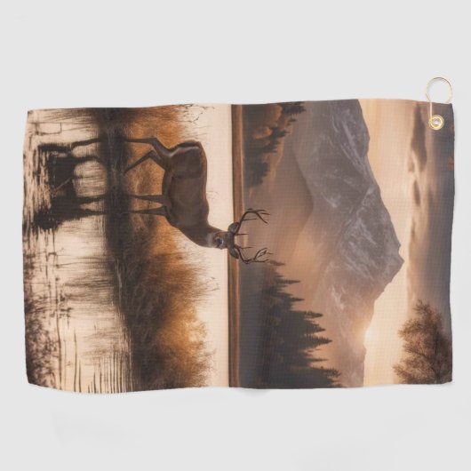 Enorme herten op Mountain Lake Golfhanddoek (Horizontaal)