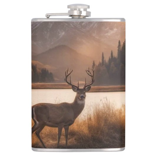 Enorme herten op Mountain Lake Heupfles (Voorkant)