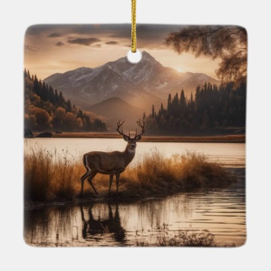 Enorme herten op Mountain Lake Keramisch Ornament (Achterkant)