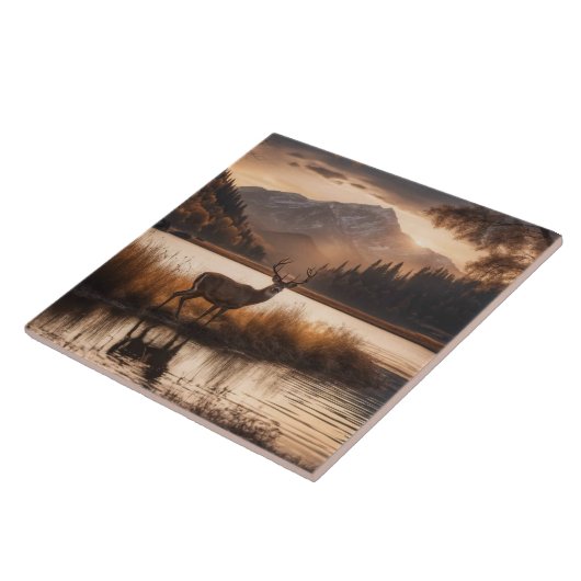 Enorme herten op Mountain Lake Tegeltje (Zijkant)